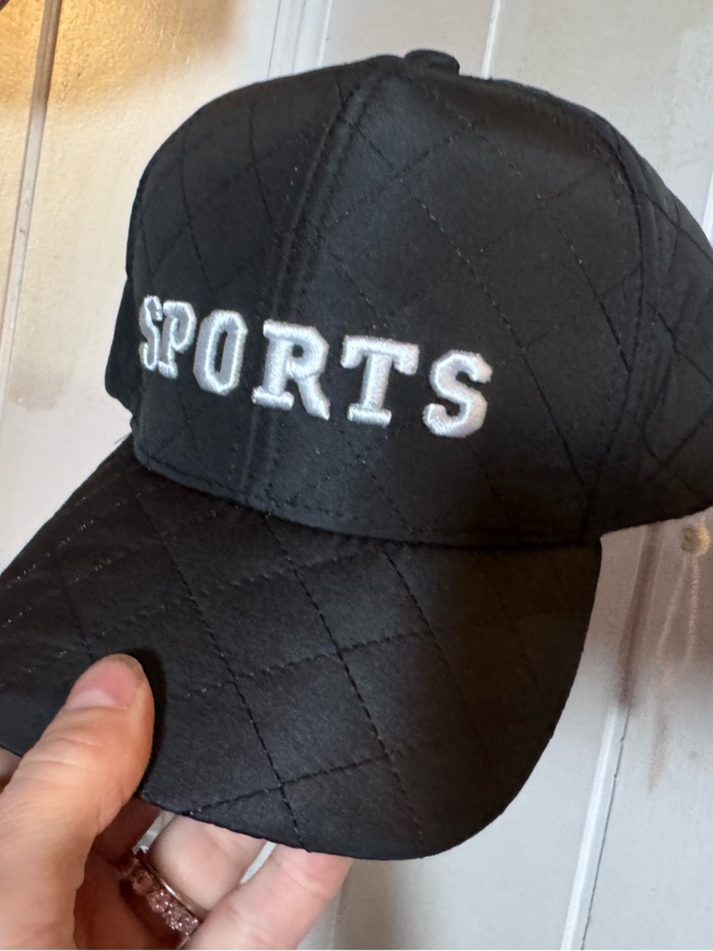 Shiraleah Black Quilted 'SPORTS' Baseball Cap